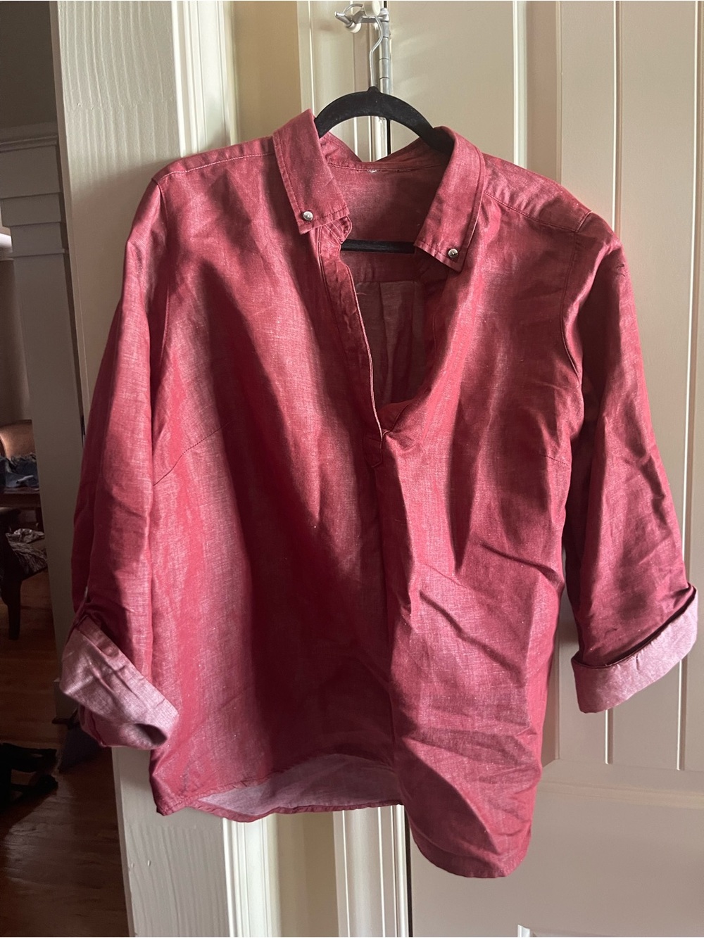 Denim Casual Red Pullover Shirt
